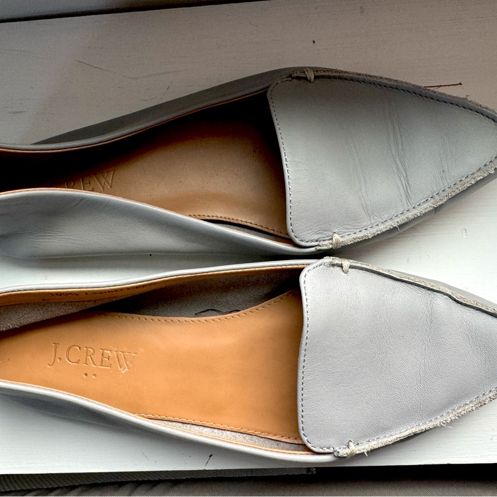 JCREW Powder Blue 100% Leather Slides Size 6